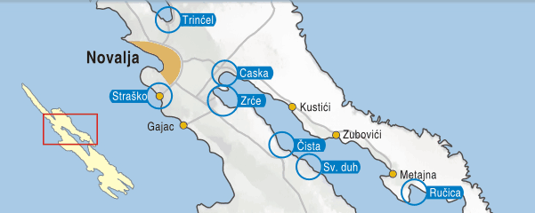 Plae - Novalja - Trinel, Planjka, Caska, Zre, Strako, ista, Sveti duh, Ruica